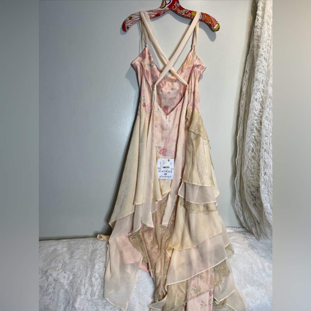 Free People Laughlin Vintage Lace Ruffles Mixed Printed Asymmetrical Dress - Picture 8 of 9